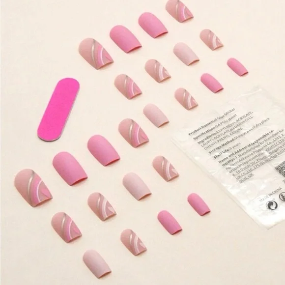 HOT 🔥 Pimk Swirl Coffin Medium Press On Nails - Picture 2 of 3